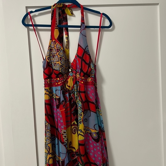 Flowy halter silk dress - Picture 1 of 9